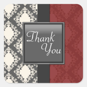 Adesivo Quadrado Obrigado Seal - Casamento tema damasco Vermelho Pr