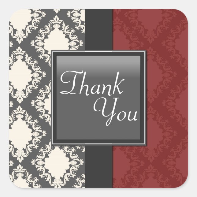 Adesivo Quadrado Obrigado Seal - Casamento tema damasco Vermelho Pr (Frente)