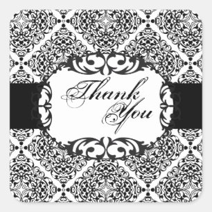 Adesivo Quadrado Obrigado selar - o casamento tema damasco preto &