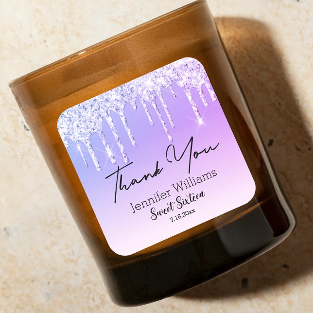 Adesivo Quadrado obrigado seu doce 16 relíquias púrpura (Criador carregado)