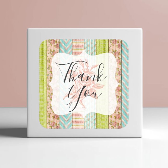 Adesivo Quadrado Obrigado Shabby Cottage Rosas Rústicos Madeira (Criador carregado)