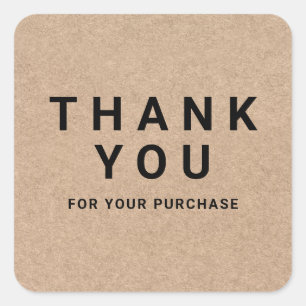 Adesivo Quadrado obrigado simples de kraft marrom para sua compra
