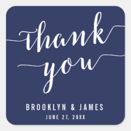 Adesivo Quadrado Obrigado Simples Marinho Vinhetas Azuis