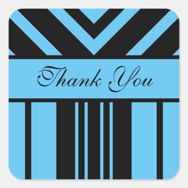 Adesivo Quadrado Obrigado Sky Blue e Black Strips Chevrons (Frente)