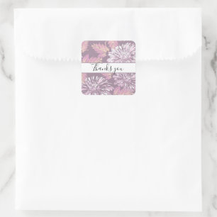 Adesivo Quadrado Obrigado-te, flores cor-de-rosa, aquarela, retro Q