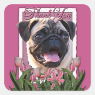 Adesivo Quadrado Obrigado - Tulipas Rosa - Pug