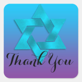 Adesivo Quadrado Obrigado Turquesa ao Ombre Roxo com Estrela