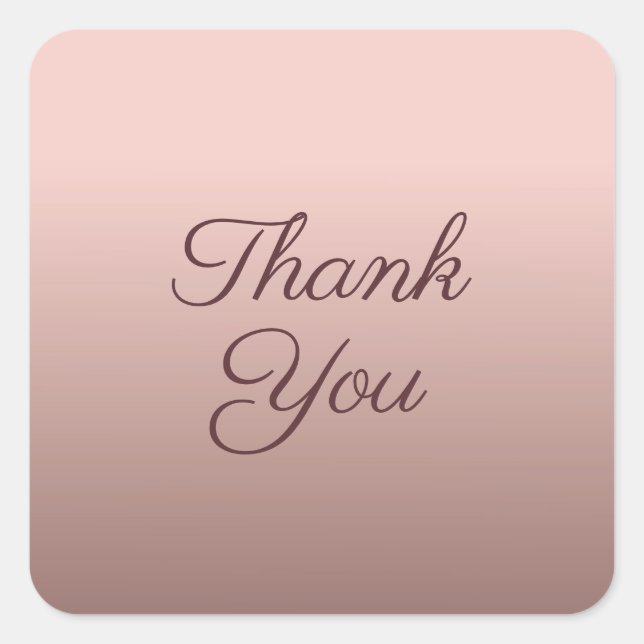 Adesivo Quadrado Obrigado, Typografia Script Modelo Rosa Dourado (Frente)