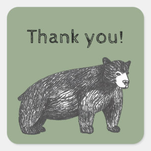 Adesivo Quadrado Obrigado Urso Negro Artístico Desenho-Mão
