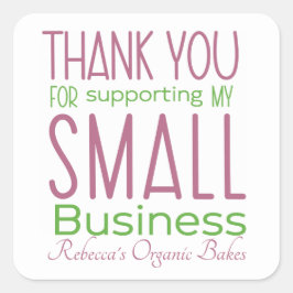 Adesivo Quadrado Obrigado verde rosa-claro para você por apoiar meu