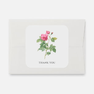 Adesivo Quadrado Obrigado Vintage Rosa Rosa Botânica