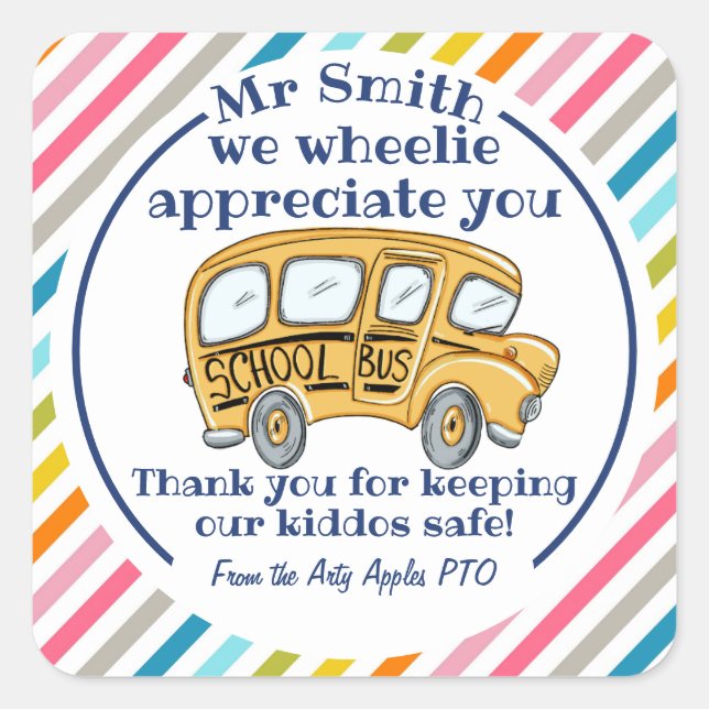 Adesivo Quadrado Obrigado, você é um motorista de ônibus incrível (Frente)