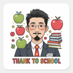 Adesivo Quadrado Obrigado Volta às Aulas Professor Apple 