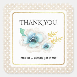 Adesivo Quadrado Obrigado, Watercolor Floral Burlap