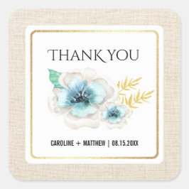 Adesivo Quadrado Obrigado, Watercolor Floral Burlap