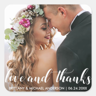 Adesivo Quadrado Obrigado Wedding você amor de   e foto dos
