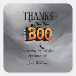 Adesivo Quadrado Obrigados BOO para um Aniversário Spooktacular