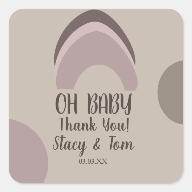 Adesivo Quadrado Obrigados Chás de fraldas boêmicos em formas orgân (Frente)