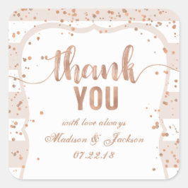 Adesivo Quadrado Obrigados De Amor De Casamento Dourado E Rosa