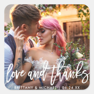 Adesivo Quadrado Obrigados de Amor Modernos de Escova de Casamento