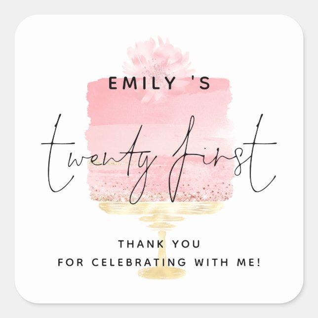 Adesivo Quadrado Obrigados de aniversário de 21 anos do Nome do Bol (Frente)
