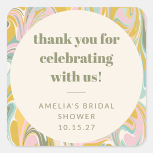 Adesivo Quadrado Obrigados de Chá de panela Personalizados de Abstr