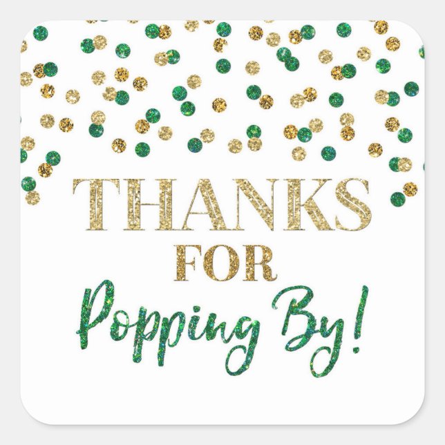 Adesivo Quadrado Obrigados de Confetti Verde Dourado para Pop by (Frente)