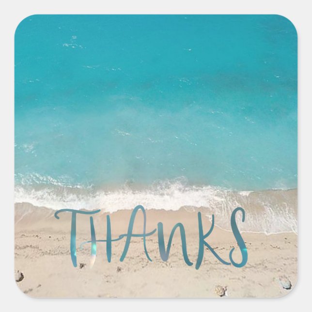 Adesivo Quadrado Obrigados de fotos em praia (Frente)