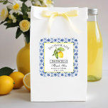 Adesivo Quadrado Obrigados de Limão Azulejo Azul Limoncello<br><div class="desc">Elegante Watercolor Lemon Azulejo Azul Casamento Limoncello Limoncello Agradece-Lhes Pinheiros</div>
