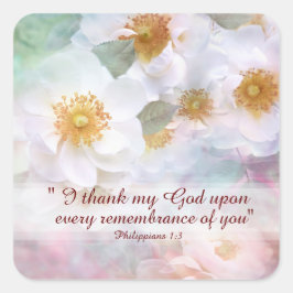 Adesivo Quadrado Obrigados de Rosas Brancas e apreciação