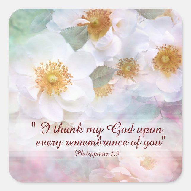 Adesivo Quadrado Obrigados de Rosas Brancas e apreciação (Frente)