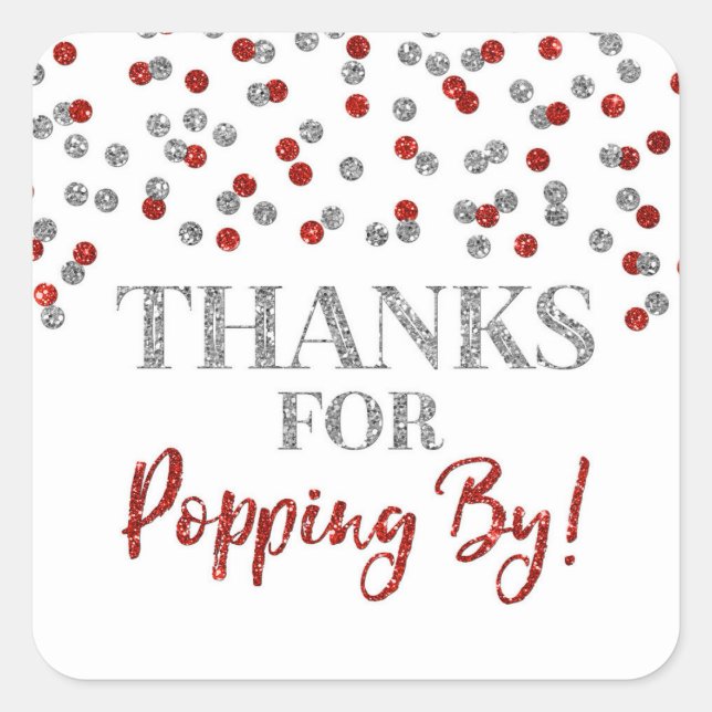 Adesivo Quadrado Obrigados de Silver Red Confetti para Pop by (Frente)