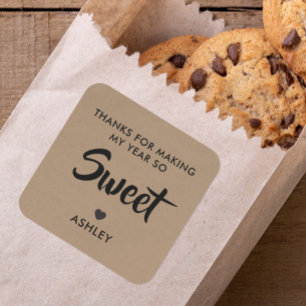 Adesivo Quadrado Obrigados para o Fazer do meu ano Tão doce etiquet