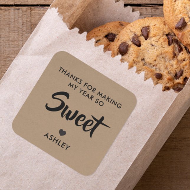 Adesivo Quadrado Obrigados para o Fazer do meu ano Tão doce etiquet (Criador carregado)