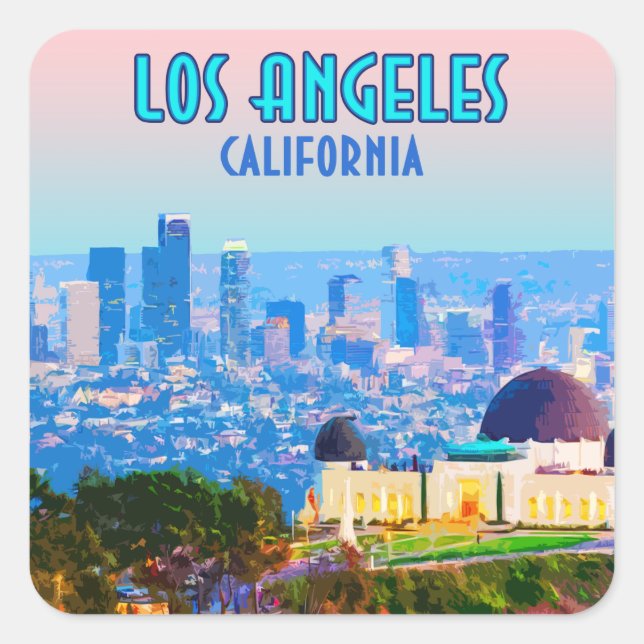 Adesivo Quadrado Observatório de Griffith de Los Angeles California (Frente)