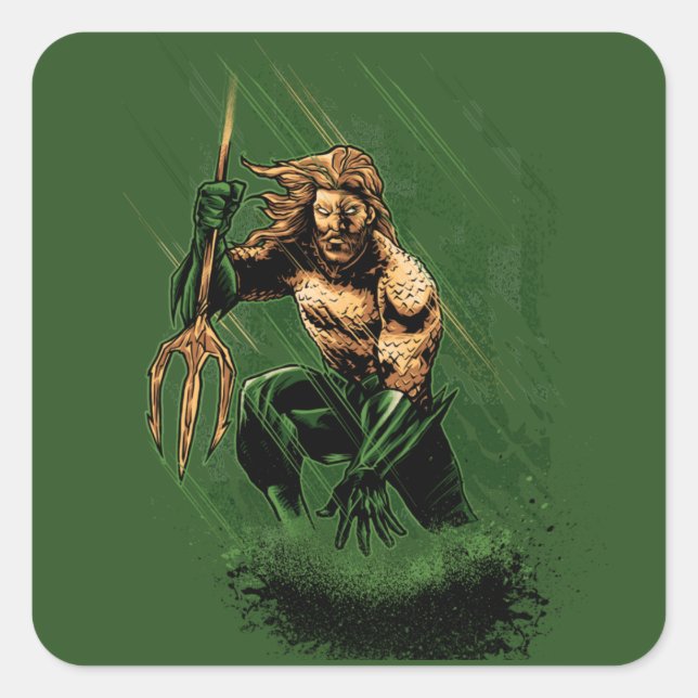 Adesivo Quadrado Ocean King Trident Warrior Dynamic Comic Art (Frente)