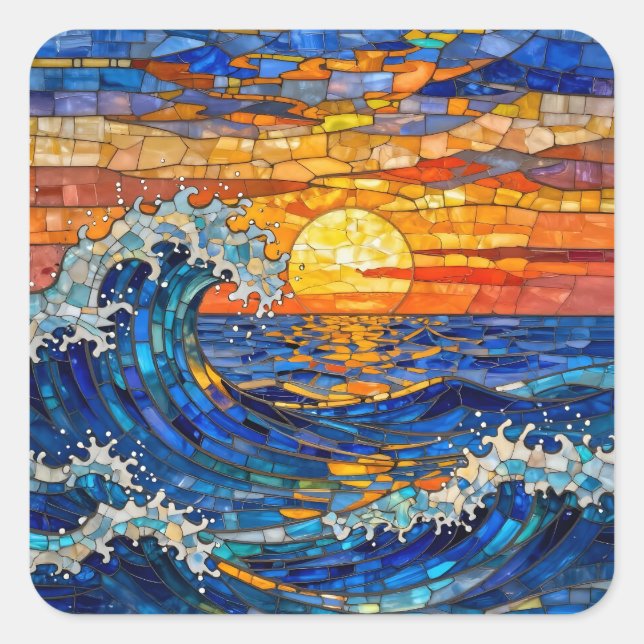 Adesivo Quadrado Oceanic Coastal Ocean Waves Sunset   (Frente)