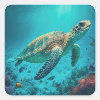 Adesivo Quadrado Oceano de Tartaruga Marinha Vida Animal Animais de