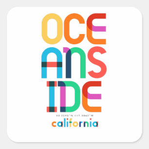 Adesivo Quadrado Oceanside Califórnia Meio do Século, Arte Pop,