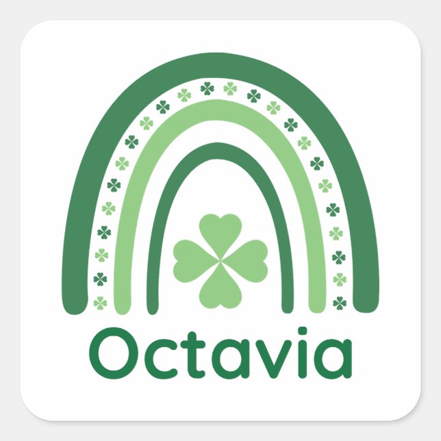 Adesivo Quadrado Octavia Nome Clover Boho Rainbow (Frente)