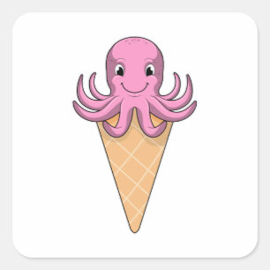 Adesivo Quadrado Octopus com cone de Sorvete