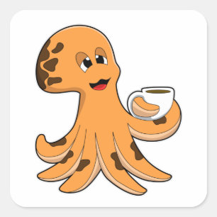 Adesivo Quadrado Octopus com Taça de Café
