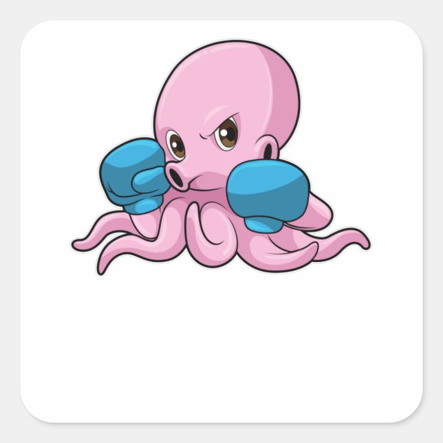 Adesivo Quadrado Octopus como Boxer com luvas in a box (Frente)