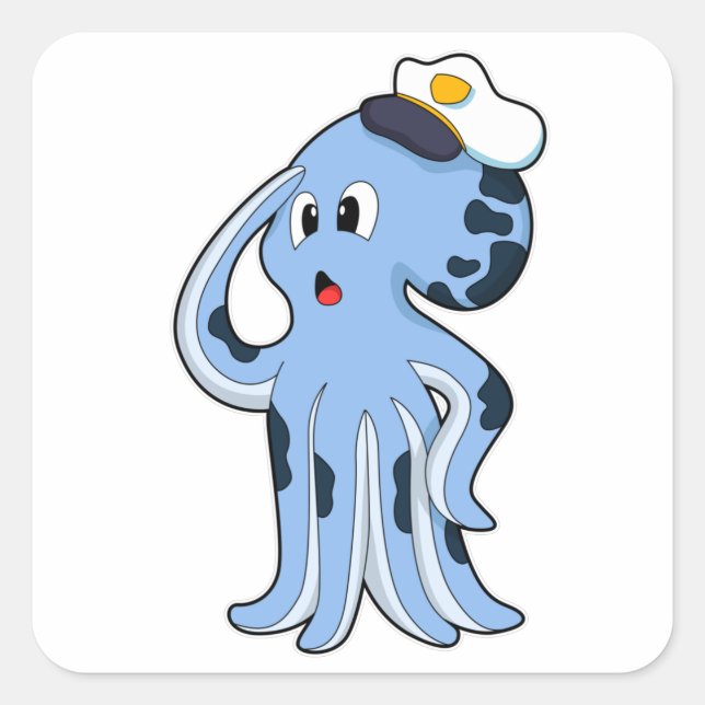 Adesivo Quadrado Octopus como Capitão com Boné (Frente)