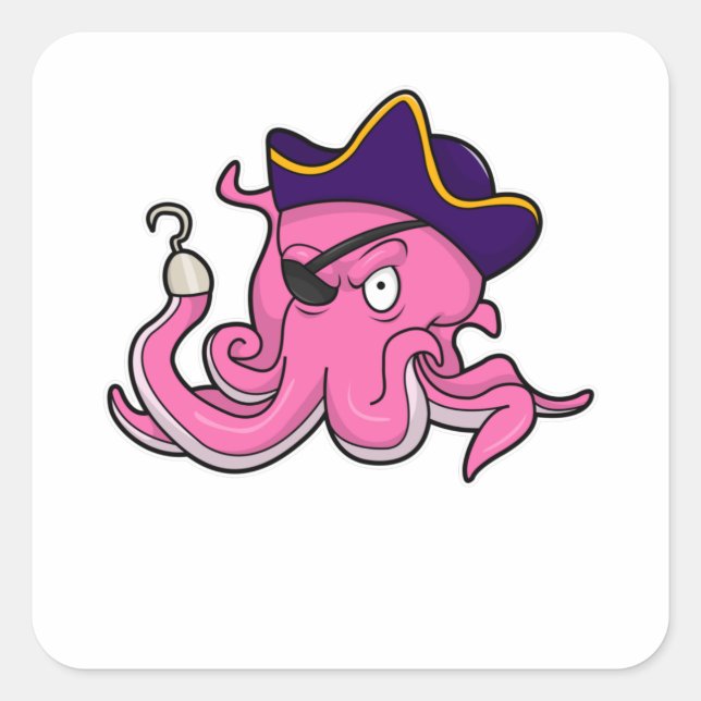 Adesivo Quadrado Octopus como pirata com mão viciada (Frente)