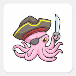 Adesivo Quadrado Octopus como Pirata com Saber & Eleye