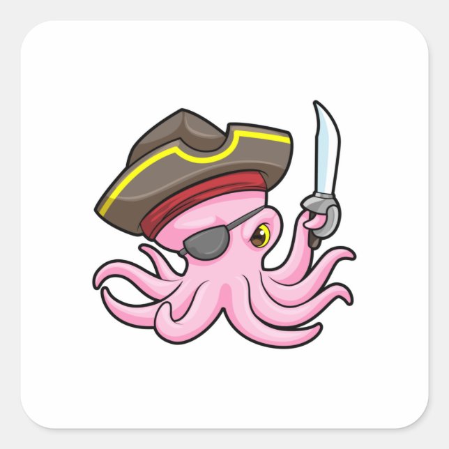 Adesivo Quadrado Octopus como Pirata com Saber & Eleye (Frente)