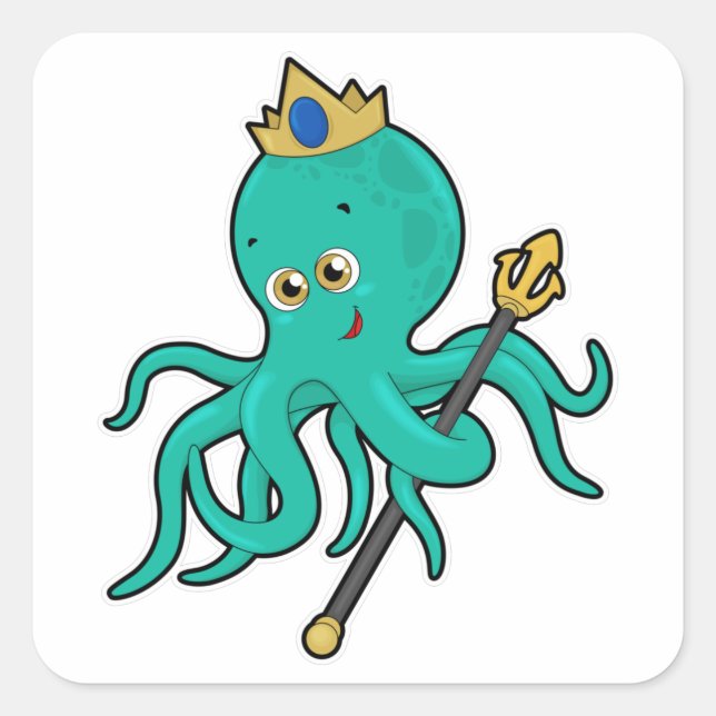 Adesivo Quadrado Octopus como rei com Trident (Frente)