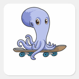 Adesivo Quadrado Octopus como skater com skate