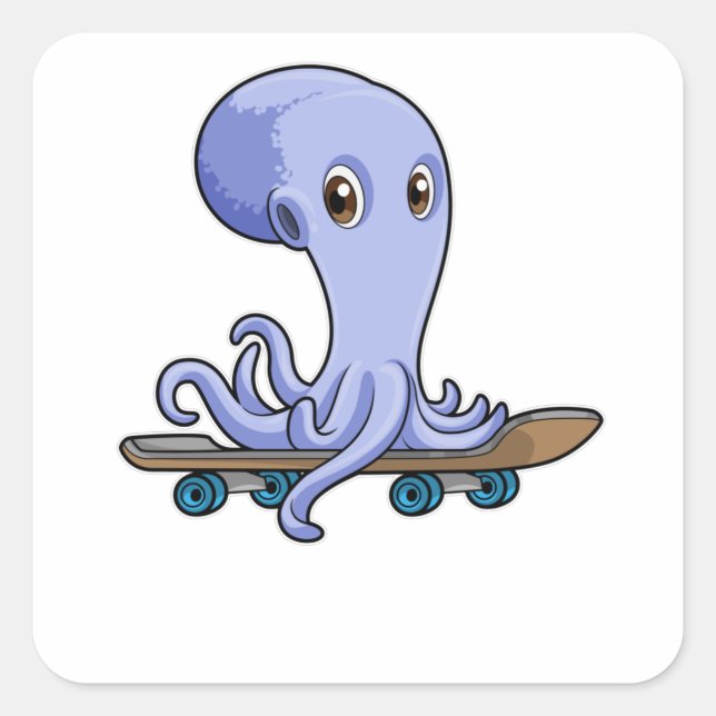 Adesivo Quadrado Octopus como skater com skate (Frente)
